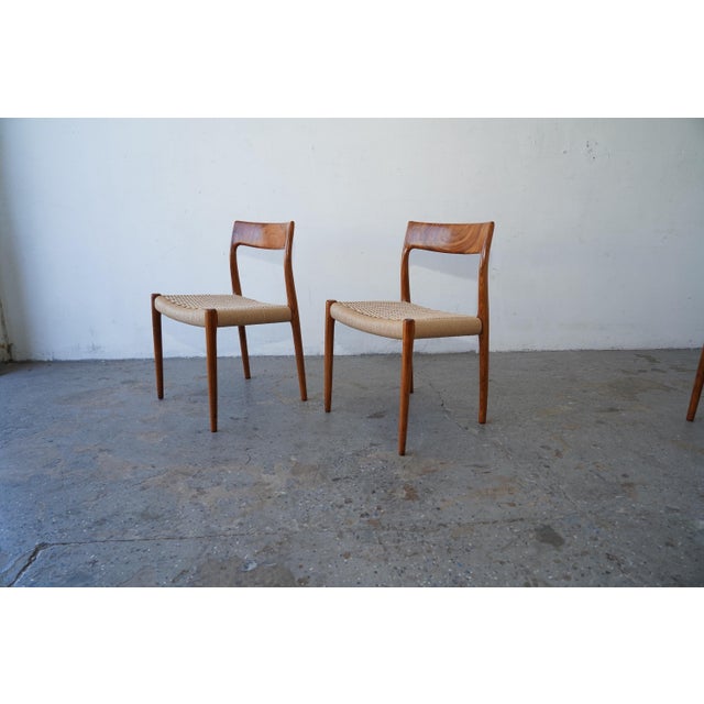 Mid-Century Modern 1960s Set of 6 Danish Modern Niels Otto Møller Rosewood Papercord Dining Chairs Models 57 & 77 For Sale - Image 3 of 17