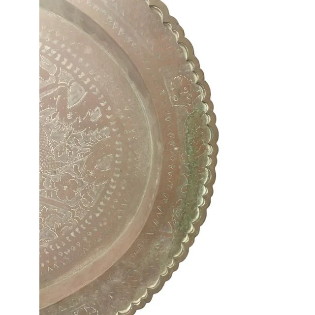 Moroccan Antique Hong Kong Brass Oval Large Hammered Tray For Sale - Image 3 of 9