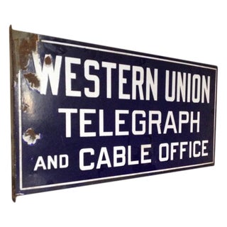 Antique Western Union Porcelain Flange Sign For Sale