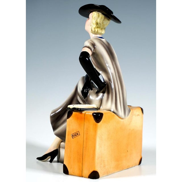 1930s Goldscheider Vienna Lady Sitting on Suitcase by Stephan Dakon, 1930s For Sale - Image 5 of 8