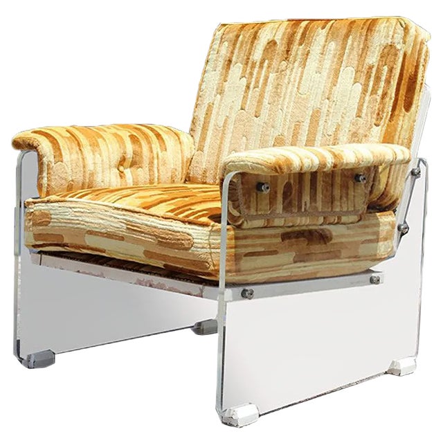Italian Geometric Velvet and Acrylic Glass Lounge Chair, 1960s For Sale