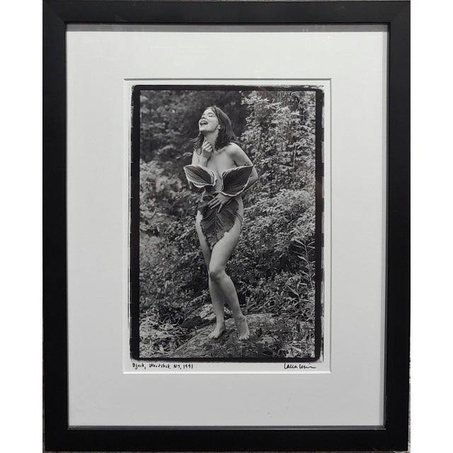 Bjork Nude in Woodstock- Photograph Signed by Laura Levine, 1991 Portrait of Icelandic Singer Bjord ,Naked holding Leaves...