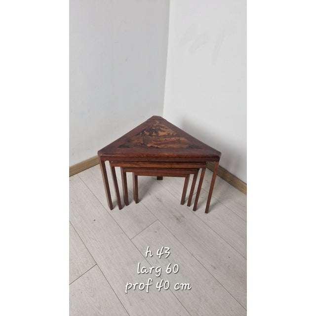 Nesting Tables in Inlaid Wood with Scenes of River Life, 1940s, Set of 4 For Sale - Image 9 of 17