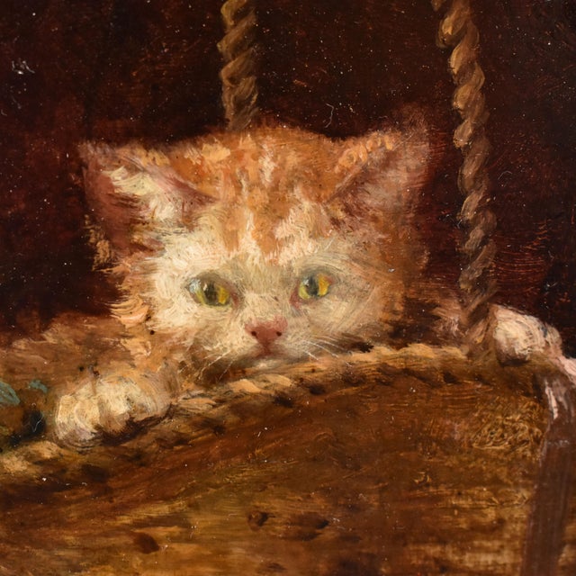 Aimée Roy, Portraits of Two Playing Cats, 19th Century, Oil Painting on Panel, Framed For Sale - Image 7 of 11