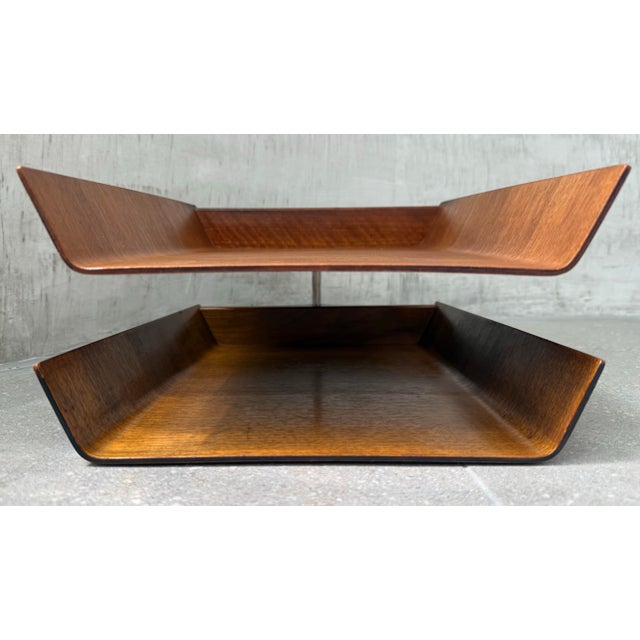 Mid 20th Century Rare Vintage 1950’s Florence Knoll Architectural Letter Tray of Molded Walnut Plywood For Sale - Image 5 of 12