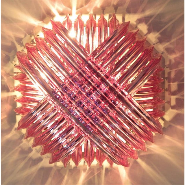 Metal Murano Ceiling Linght Chandeliers with Pink Triedri Murano Glasses, 1995, Set of 2 For Sale - Image 7 of 14