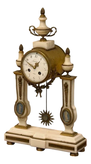 Hubert Sarton Style, Louis Xvi, Porcelain, Bronze, Marble, Mantle Clock, 19th C.