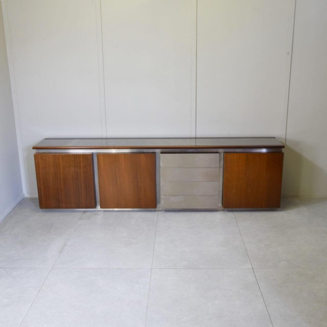 Parioli Sideboard in Wood and Satin-Finished Steel by Giotto Stoppino for Acerbis, 1977 For Sale - Image 9 of 16