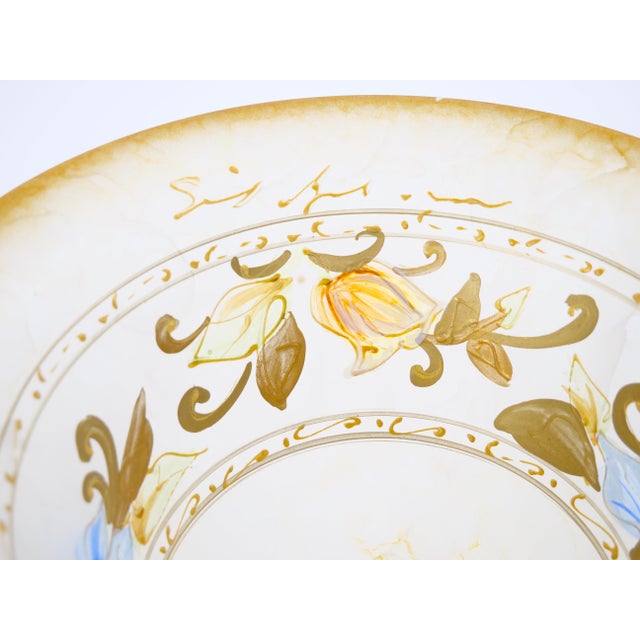 Glass Pair of Mid-Century Modern Italian Venetian Art Glass Gilt & Painted Compotes For Sale - Image 7 of 12