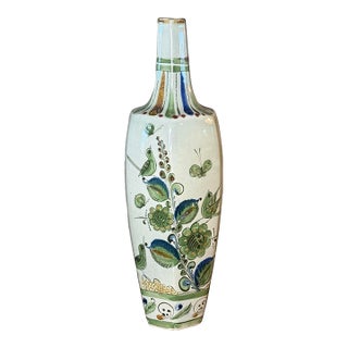 Mid 20th Century Monumental Mexican Tonalá Studio Pottery Vase – Hand Painted Birds & Botanical Motif, 17.5” For Sale