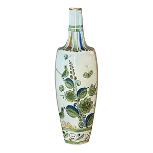 Mid 20th Century Monumental Mexican Tonalá Studio Pottery Vase – Hand Painted Birds & Botanical Motif, 17.5”