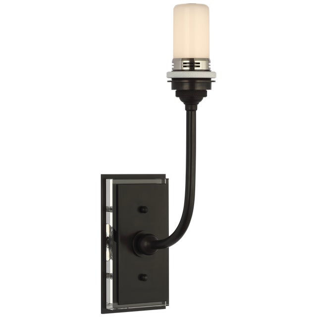 Black Thomas O'Brien for Visual Comfort Signature Hulton 17" Cordless Single Sconce in Bronze with White Glass Shade For Sale - Image 8 of 14