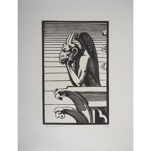 Georges Lemoine, The Stryge of Notre-Dame De Paris, 1929, Original Woodcut For Sale - Image 6 of 7