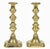 Pair of Victorian cast brass candlesticks with turned column on a rectangular stepped base.