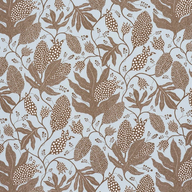 SAMPLE - Schumacher x Marian Mcevoy Polka Dot Jungle Fabric In Brown & Sky For Sale