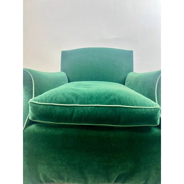 Hollywood Regency Style Custom Overstuffed Emerald Velvet Armchair For Sale - Image 15 of 17