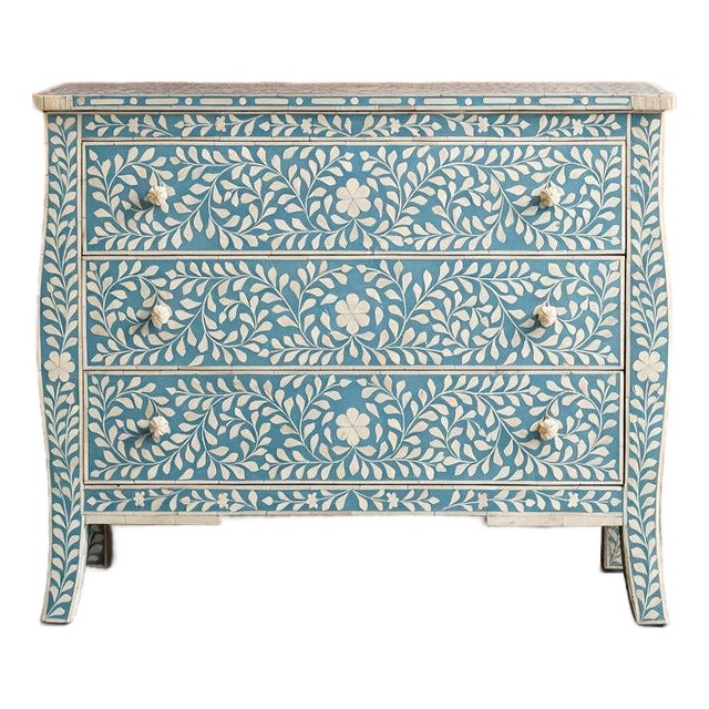 French-Inspired Arabesque Bone Inlay Three-Drawer Chest by House of Jaipur For Sale