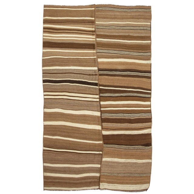 1960s Vintage Striped Natural Brown Kilim Rug- 6′2″ × 10′9″ For Sale