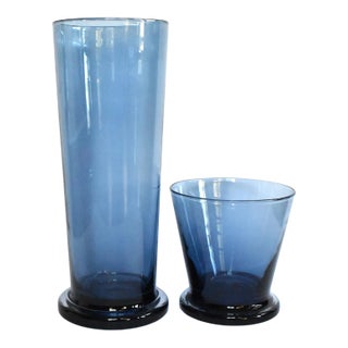 Pair of Mid-Century Cobalt Blue Blown Glass Vases For Sale