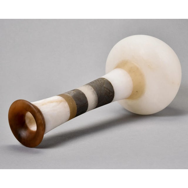 Tall Alabaster Vase With Dark Bands on Neck and Rim For Sale - Image 9 of 10