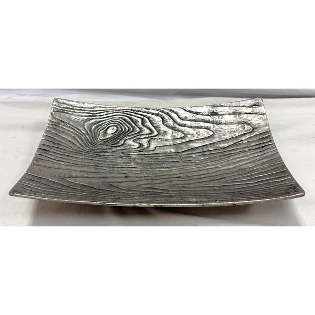 Vintage Z. Gallerie Faux Bois Metal Footed Platter For Sale - Image 9 of 12