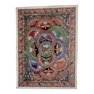 Avian Mandala – Original Hand-Painted Madhubani Folk Art by National Award Winner Mamta Devi For Sale