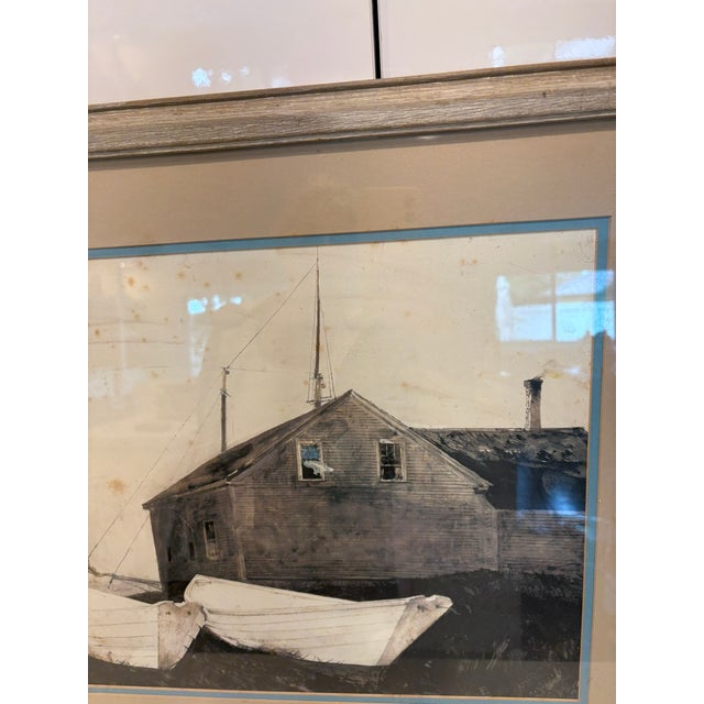 Vintage Andrew Wyeth the Sisters Framed Coastal Maine Dories Print Boat Art For Sale In Miami - Image 6 of 12