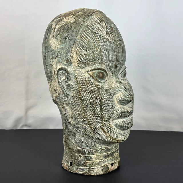 Benin Patinated Bronze Head For Sale - Image 10 of 13