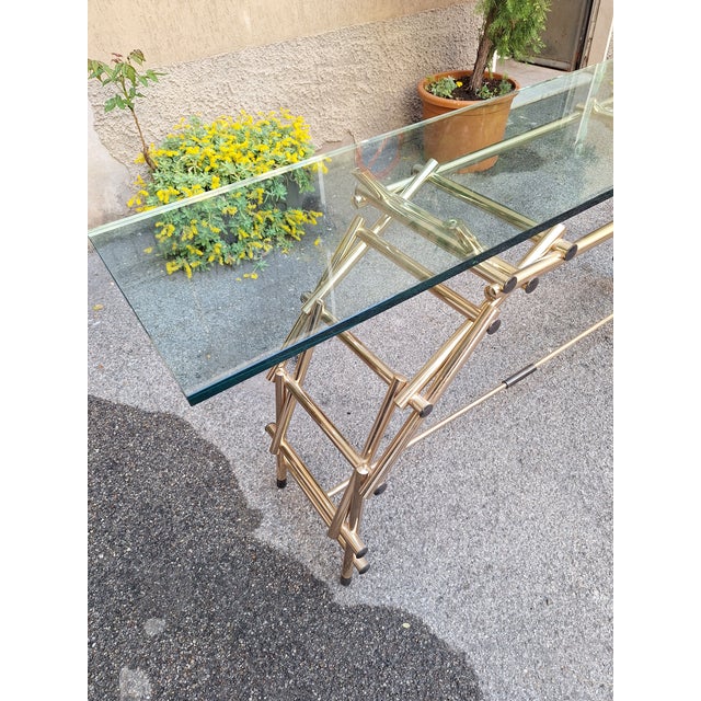 Console Table in Brass-Plated Aluminum andd Glass Top by Fedele Papagni for Leonardo Da Vinci, 1990s For Sale - Image 9 of 18