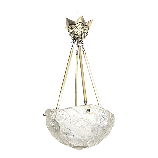 French Art Deco Pendant Chandelier Signed by Sabino For Sale