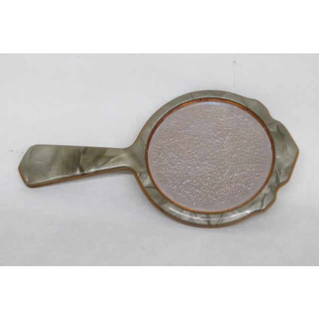 Art Deco Bakelite Green Marbleized Hand Held Vanity Mirror For Sale - Image 4 of 12