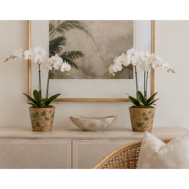A Pair of Vintage Hand-Painted Ivy Teak Wood Cache Pots For Sale - Image 11 of 12
