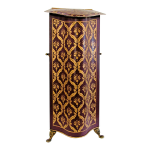Antique Tall Decorative Tôleware Coal Scuttle Burgundy and Gold Damask Pattern