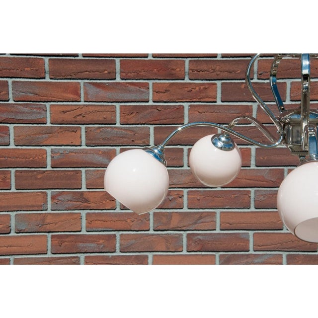 Vintage Glass and Metal Chandelier, Poland, 1950s For Sale - Image 4 of 7