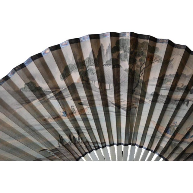 Large Japanese Fan with Lacquered Bone Guards For Sale - Image 5 of 12