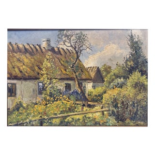 Finn Wennerwald, Farmhouses in Scandinavia Landscape, 1933, Oil Painting on Canvas For Sale