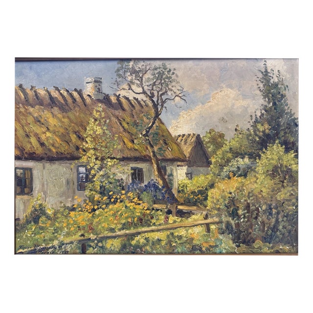 Finn Wennerwald, Farmhouses in Scandinavia Landscape, 1933, Oil Painting on Canvas For Sale