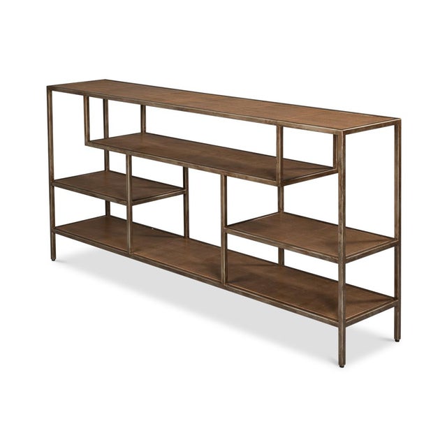 Contemporary Antique Bronzed Console Table With Brown Leather For Sale - Image 3 of 11