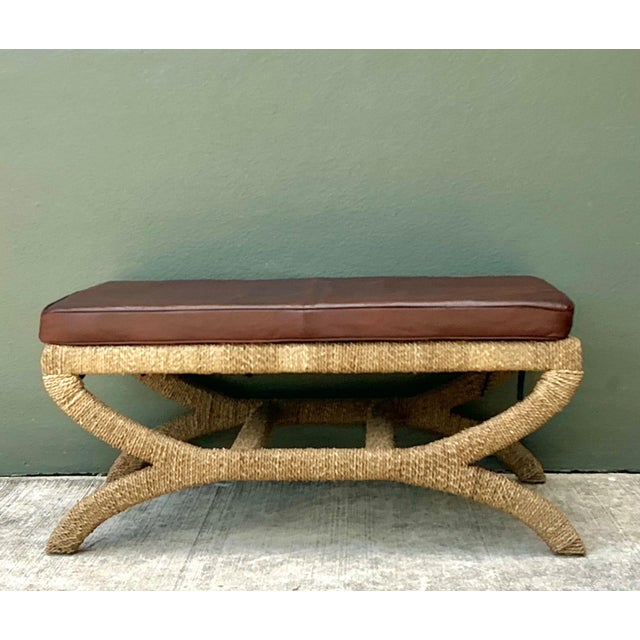 Vintage Rattan and Leather Bench For Sale - Image 17 of 18