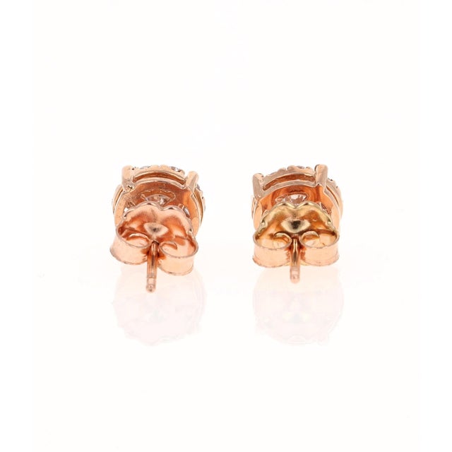 Contemporary 0.57 Carat Round Invisible 14 Karat Rose Gold Stud Earrings, A Pair For Sale - Image 3 of 5