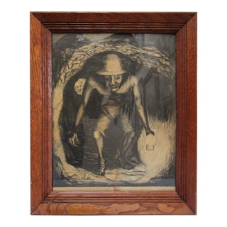1940s Black and White Lithograph By Francisco Mora, Miner For Sale