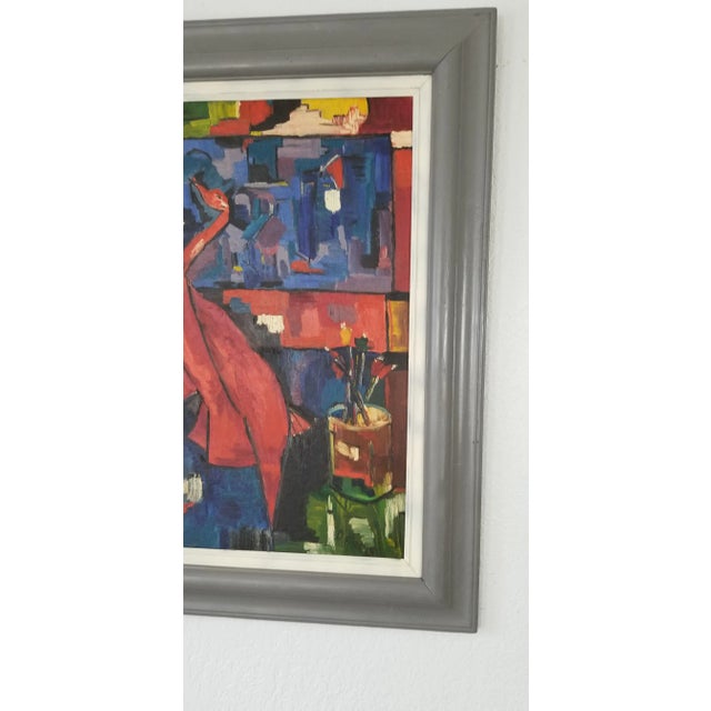 1970s 1970 Vintage D Ford Cubist Shape Colorful Painting For Sale - Image 5 of 13