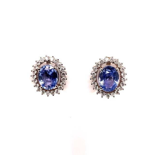 Diamond Sapphire Earrings 14k Gold 3.24 TCW Certified For Sale - Image 12 of 18