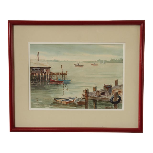 Bertha Ann Stupak Watercolor Painting, Boats in Harbor For Sale