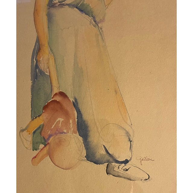 1920s American 1920's Art Deco Watercolor Painting Portrait of a Girl Signed Geller For Sale - Image 5 of 10