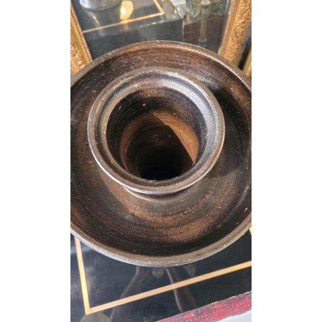 20th Century Candleholder in Brown-Black Glazed Ceramic by Jean Marais, 1950s For Sale - Image 10 of 12