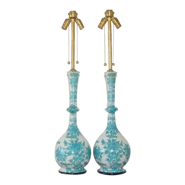 Marbro Porcelain Lamps Aqua White For Sale - Image 9 of 9