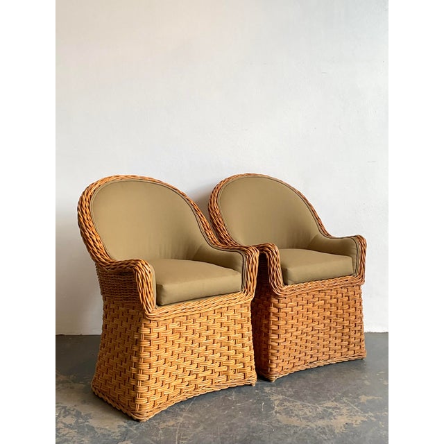 Vintage Woven Rattan Lounge Chairs - A Pair For Sale In West Palm - Image 6 of 12