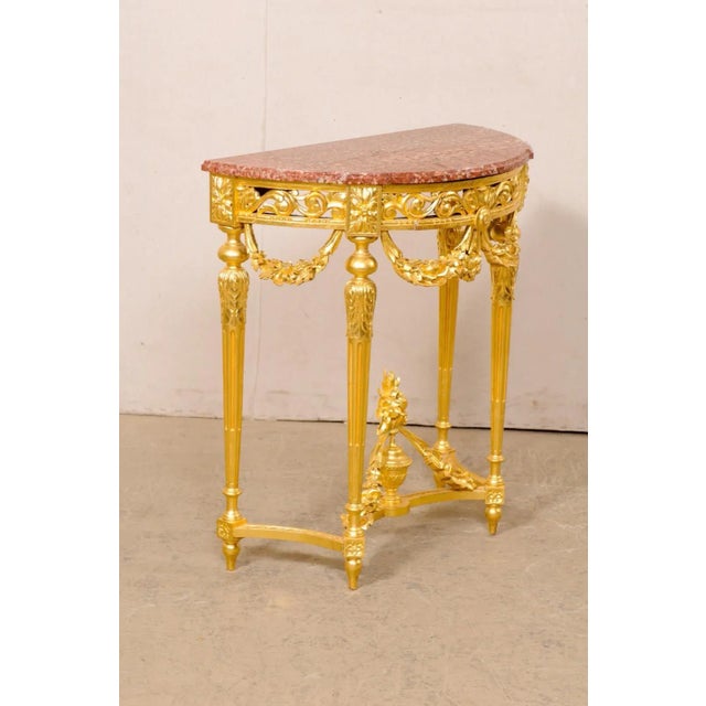 19th Century Neoclassical Petite Marble top Gilt Console For Sale - Image 9 of 12