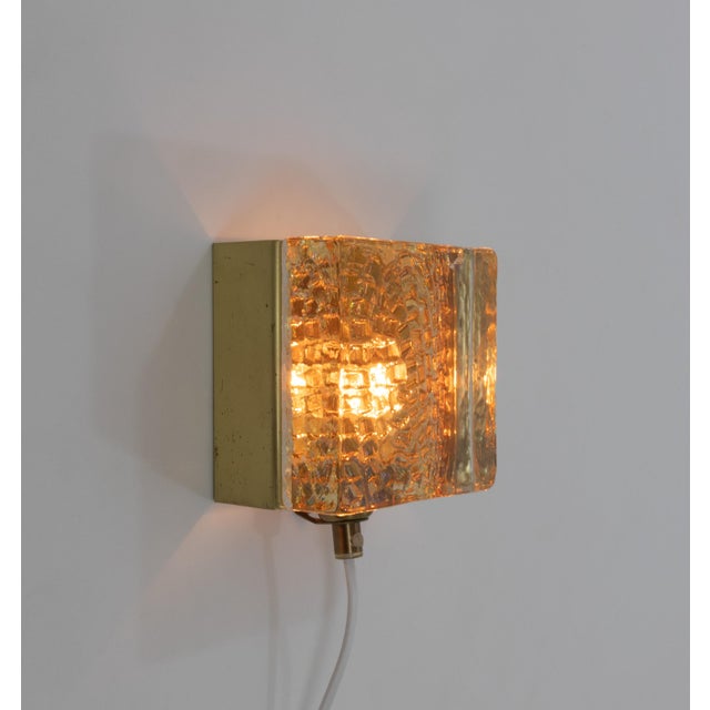 Metal Golden Glass and Brass Wall Lamp by Vitrika for Kalmar, 1970s For Sale - Image 7 of 8